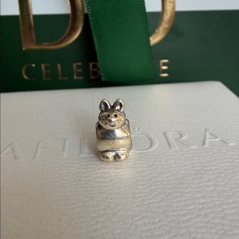 Pandora Silver Fat Kitty Charm RARE VINTAGE RETIRED